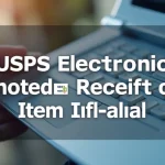 The image shows a hand holding a smartphone displaying a digital confirmation for USPS Electronic Receipt Of Item For Mailing.