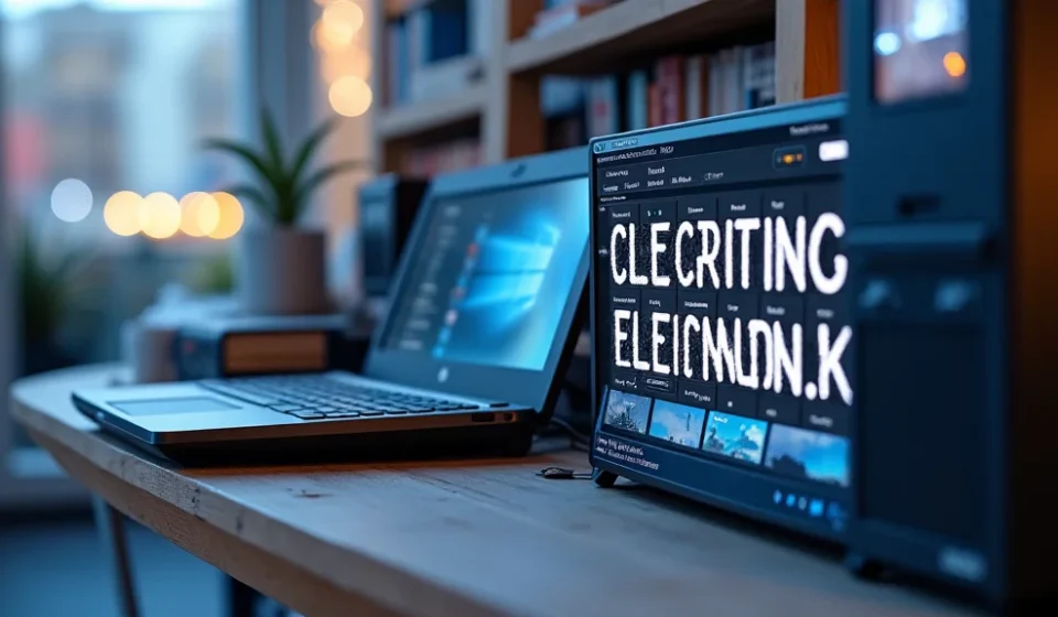 The image shows a display table with various electronics on sale, highlighting Walmart clearance deals.